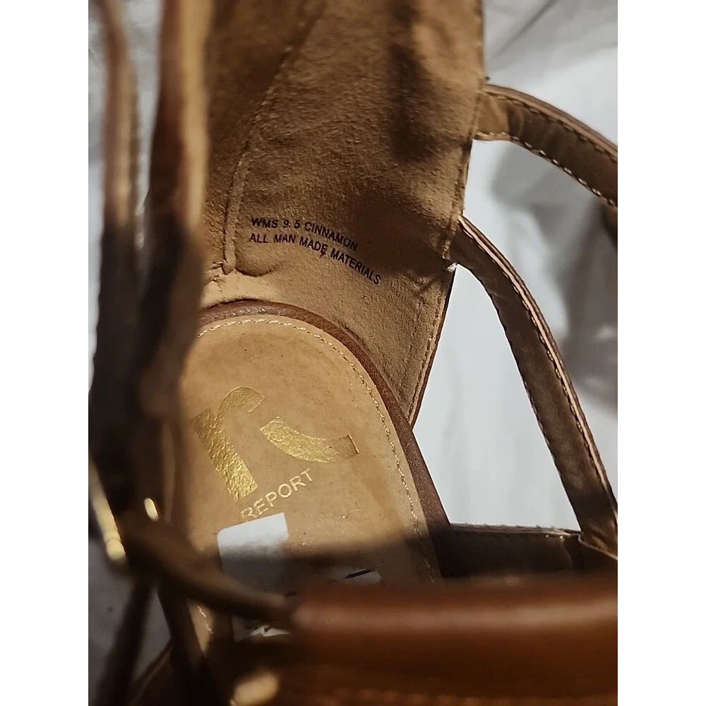 Report Cork Platform Cinnamon Buckle Strap, Back Zip Heels Sandals Open Toe Shoe